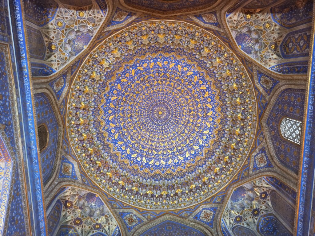 The beautiful ceiling of the Registan mosque